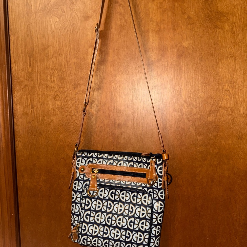 Tommy Hilfiger Navy and Tan Geometric Crossbody Bag